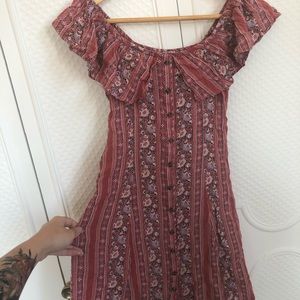 Ruffled Off The Shoulder Printed Dress